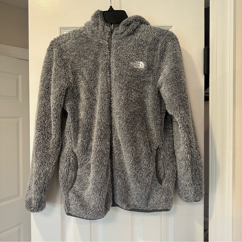 The North Face Osito Fleece Hoodie Jacket Zip girls large 14-16 light grey gray